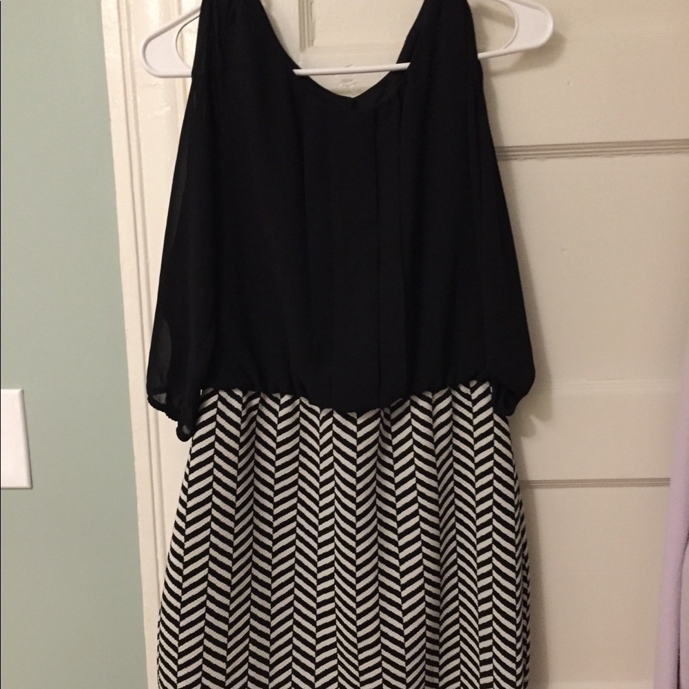 A black and white striped shirt dress